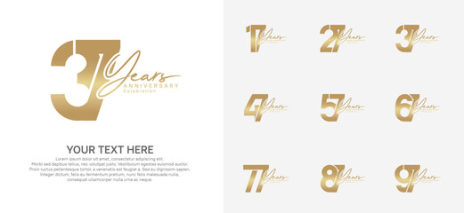 Anniversary logo set vector design, golden color for celebration event