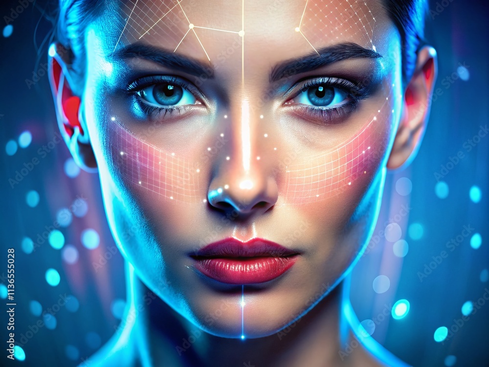 Poster macro face id scan: close-up biometric authentication technology