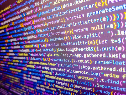 The code is seen from top to bottom and its part of an library. Software development monitor. Blue unique background. Shiny background. Stock market trading graph analysis investment.