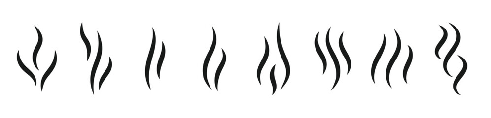 aromas wavy icons set black silhouette steam symbol smell smoking stench simple template odour