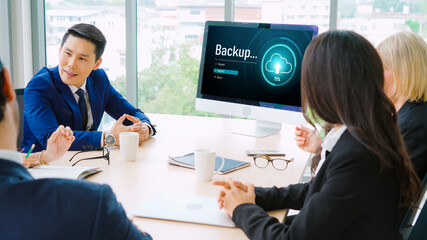 Backup Storage Data Internet Technology Business concept. Database storage cloud technology file data transfer sharing, cyber, big data information, internet banking application download upload snugly