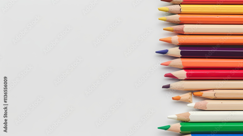 Aufkleber colored pencils border: a vibrant collection of colored pencils arranged along the right edge of a l