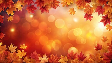 Autumnal Background Featuring Vibrant Maple Leaves and a Warm, Bokeh-Filled Sky