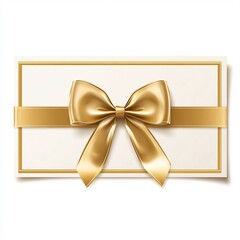 Fototapeta premium Elegant White Gift Voucher with Golden Ribbon and Bow for Discount Coupon or Special Offer