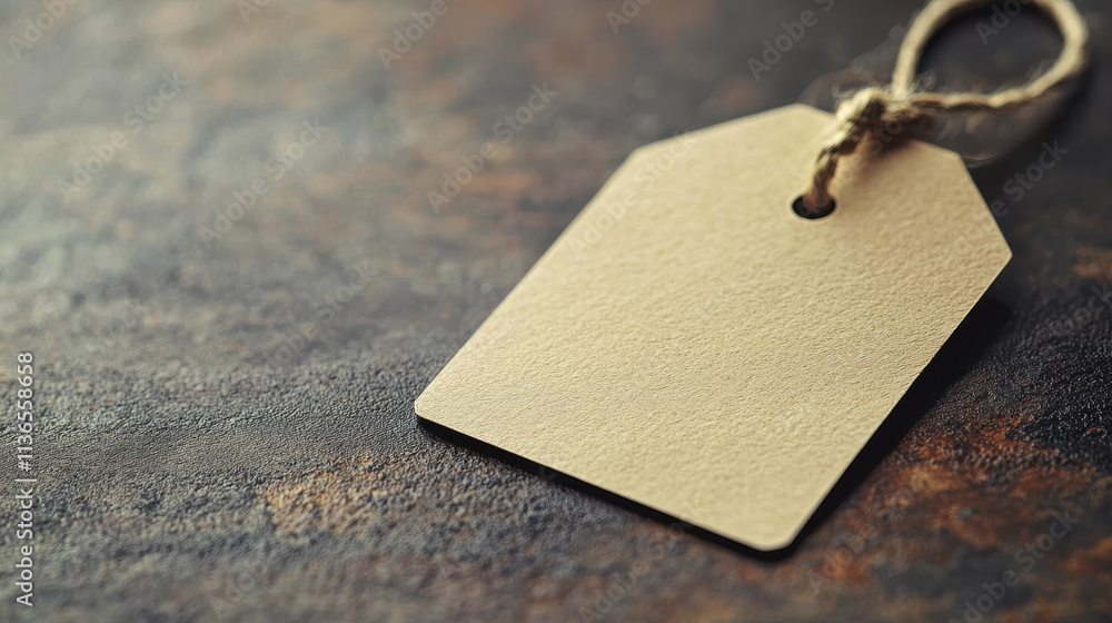 Aufkleber blank tag on rustic surface, perfect for labeling or crafting. this simple design evokes creativity 