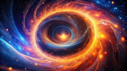 Obraz premium Cosmic Vortex A swirling nebula of fiery orange and cool blue energy, illuminated by a radiant core.