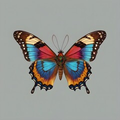 Fototapeta premium Butterfly image behind the lens, a magnificent back butterfly and its wings are very beautifully colored,white background,Generative Ai 