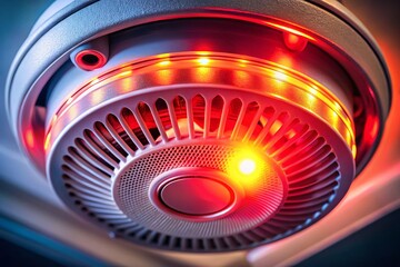 Macro Smoke Alarm Red Light Blinking Emergency Safety Closeup Photography