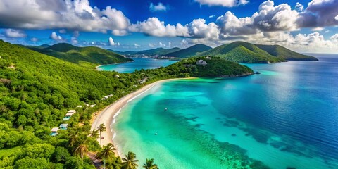Magens Bay St Thomas Aerial View Drone Photography, Caribbean Island Beach Paradise, Stunning Turquoise Waters, White Sand Beach, Scenic Vista