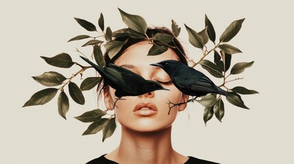 Collage of nature and politics merging with human emotion and expression in modern art