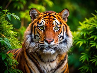 Fototapeta premium Majestic Bengal Tiger Macro Photography, Orange Background Wildlife Nature Photo