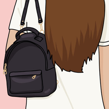 Illustration of a Woman with Long Hair Wearing a Backpack