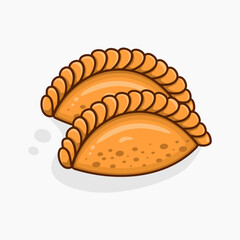 Pastel, a traditional Indonesian snack containing vegetables, eggs and minced meat. Designed in cartoon flat style isolated on white background. Vector illustration.