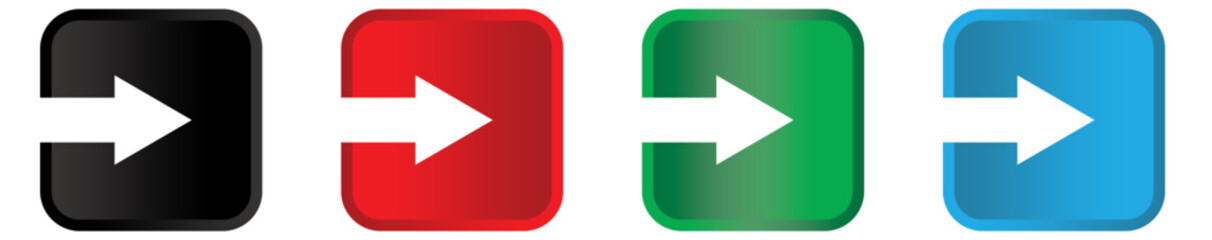 Vector set of arrows in colorful square on transparent background, right or next arrow. vector illustration