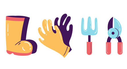 Garden tools design element illustration set	