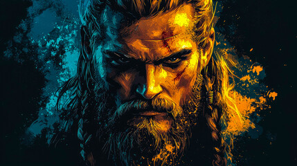 Obraz premium Intense portrait of a Viking warrior.
