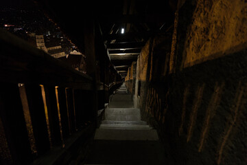 Endless Historic Covered Stairway at Night