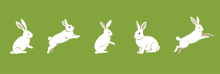 Easter bunny set. Flat style cute isolated on monochrome background. Composition. Hares and rabbits sitting and moving. Vector image. Great for Easter cards and compositions with bunnies.
