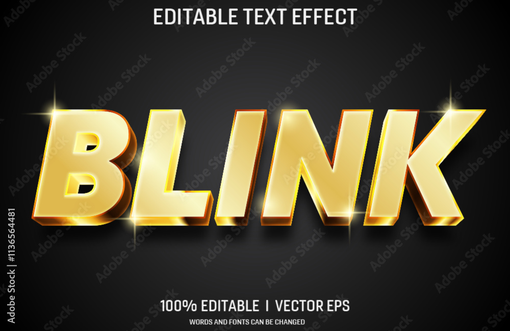 Poster blink vector 3d text effect with modern style design