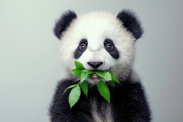 Obraz premium Studio photo of a cute panda bear cub isolated against a white background. Wildlife and conservation concept, space for copy.