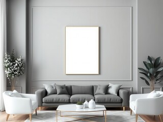 Sleek and modern wall art mockup hanging in a stylish living room interior, living room, artwork