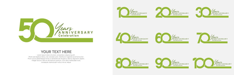 Anniversary logo set vector design, green color for celebration event