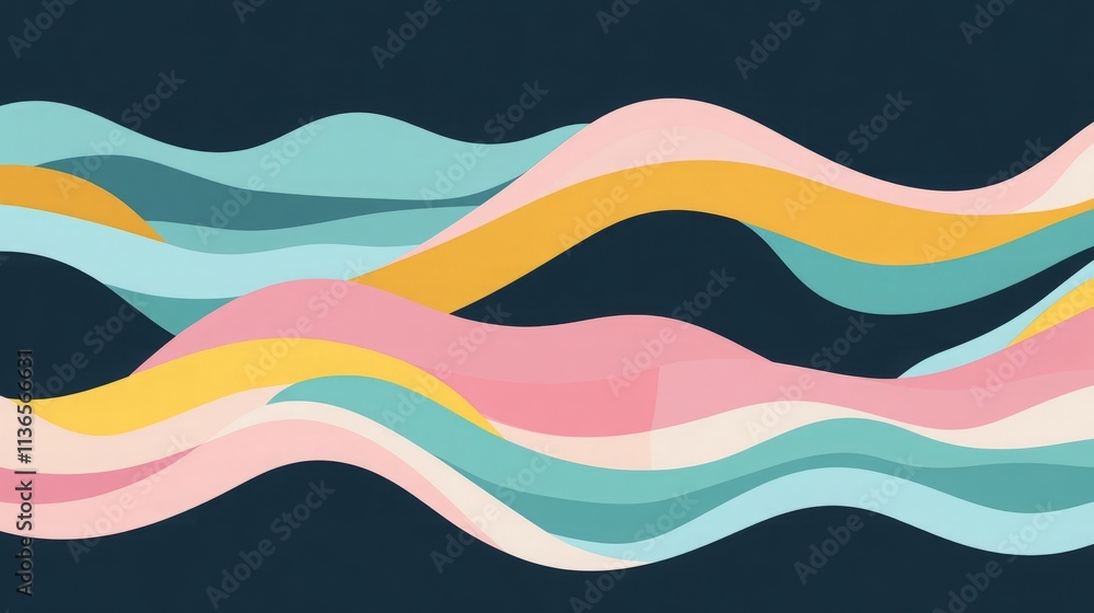 Poster generate a minimal vector cover with a focus on colorful stripes and waves. use a palette of mint gr