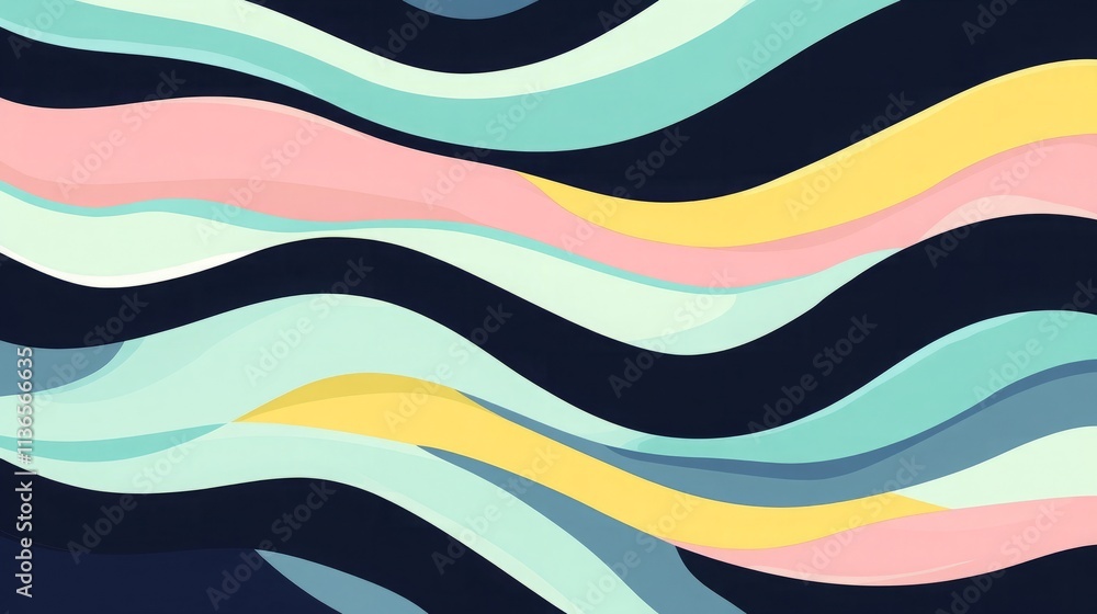 Poster generate a minimal vector cover with a focus on colorful stripes and waves. use a palette of mint gr