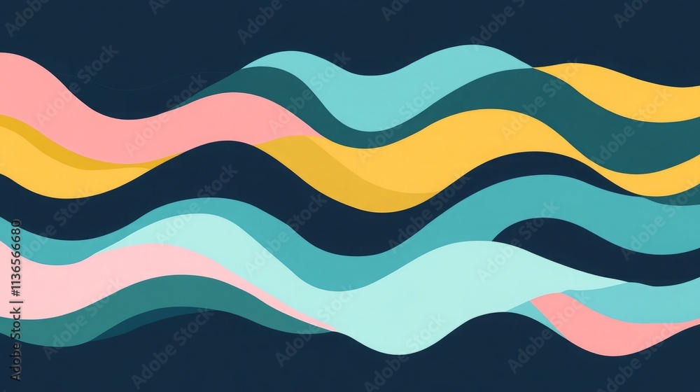 Poster generate a minimal vector cover with a focus on colorful stripes and waves. use a palette of mint gr