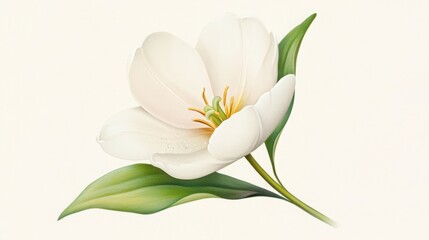 a detailed vintage botanical illustration of a spring flower with dew drops