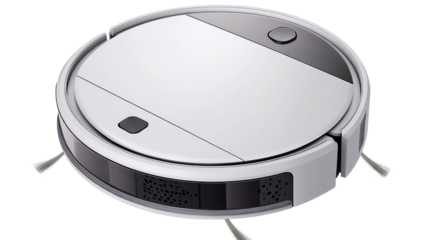 Smart home robot vacuum cleaner, isolated on transparent background