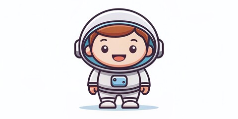 Minimalist Astronaut Cartoon Logo, Spaceman Mascot, Cute Space Character, White Background