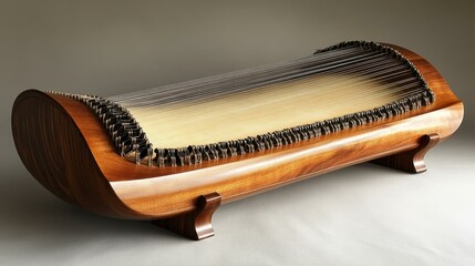 Traditional Cultural Instruments Korean gayageum zither with silk strings and movable bridges Isolated solo on plain background