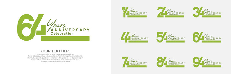 Anniversary logo set vector design, green color for celebration event