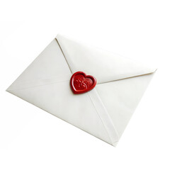 A white envelope sealed with a red heart-shaped wax stamp, isolated on transparent background
