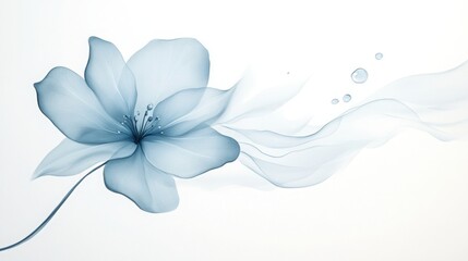 Fototapeta premium a traditional ink wash painting of a spring flower with dew drops, soft gray tones, fluid brushwork
