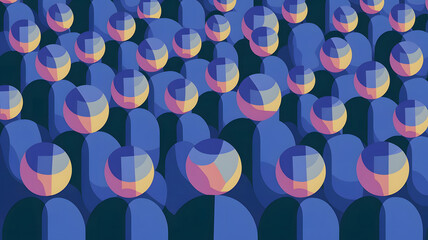 An abstract illustration of a crowd of people with the color blue and purple.