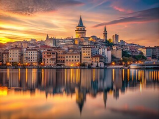 Obraz premium Minimalist Istanbul Harbor Galata Tower Photography: Stunning Skyline Views