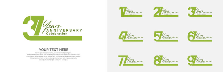 Anniversary logo set vector design, green color for celebration event