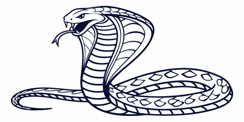 Fototapeta premium Vector Cobra Snake Line Art, isolated white background