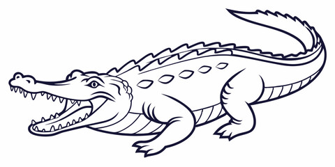 Fototapeta premium Vector Crocodile Line Art, isolated white background