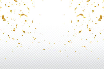 Gold Confetti and Ribbons Falling on Transparent Background