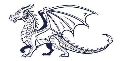 Vector Dragon Line Art, isolated white background