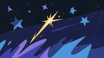 An abstract illustration of a night sky with stars and a flare.