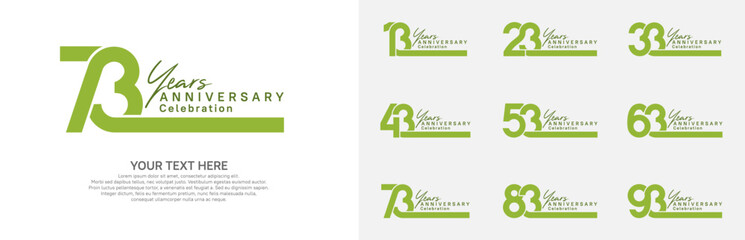 Anniversary logo set vector design, green color for celebration event
