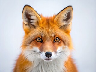 Fototapeta premium Minimalist Red Fox Portrait: Amber Eyes, Orange Fur, White Background