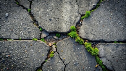 Obraz premium Resilience of nature vibrant green plants sprouting through cracked pavement