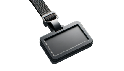 Black badge holder with attached lanyard, isolated on a clean white background. Closeup concept for identification or access. Ai generative