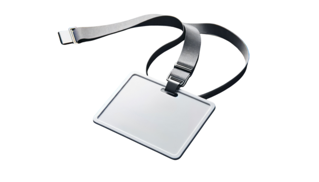 Blank ID badge with gray lanyard, isolated on a clean white background, showcasing a layout template for design or branding concepts. Ai generative