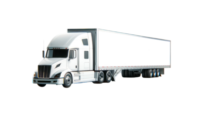 White semi-truck with an attached trailer displayed on a clean white background, isolated concept for transportation and logistics. Ai generative